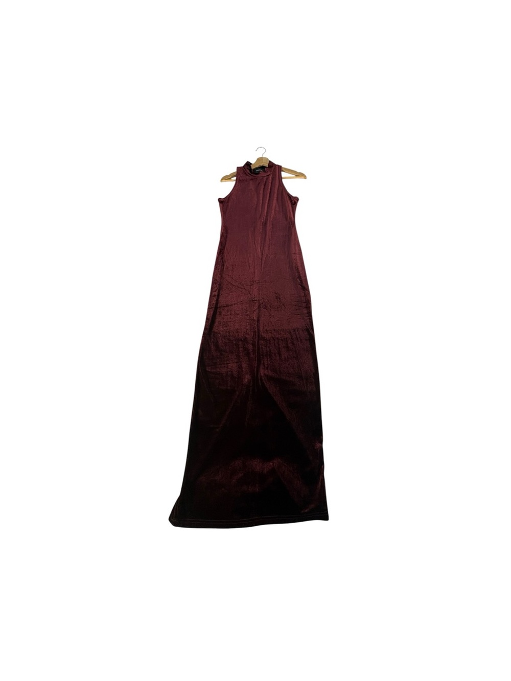 MINKPINK Women M Burgundy Velvet Maxi Dress Mock Neck Whimsigoth Gothic Slit - Picture 4 of 11